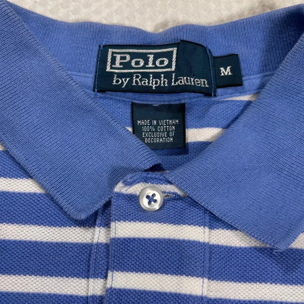 Polo Ralph Lauren Mens Blue White Striped Cotton Pique Polo Shirt Size M